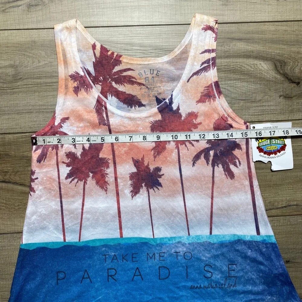 Blue 84 Womens Ana Maria Island Palm Trees Tank Top‎ Size Small High Low Hem
